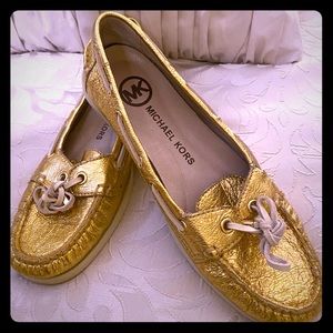 Michael Kors Leather Flats in Metallic Gold